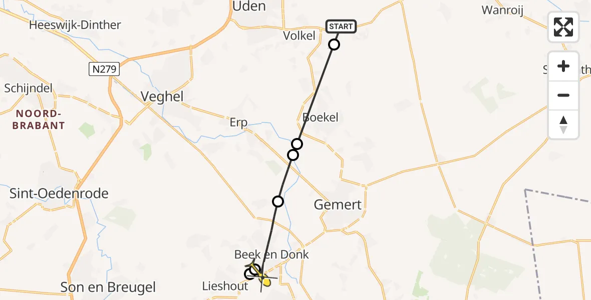 Routekaart van de vlucht: Lifeliner 3 naar Beek en Donk, Muizenstraat