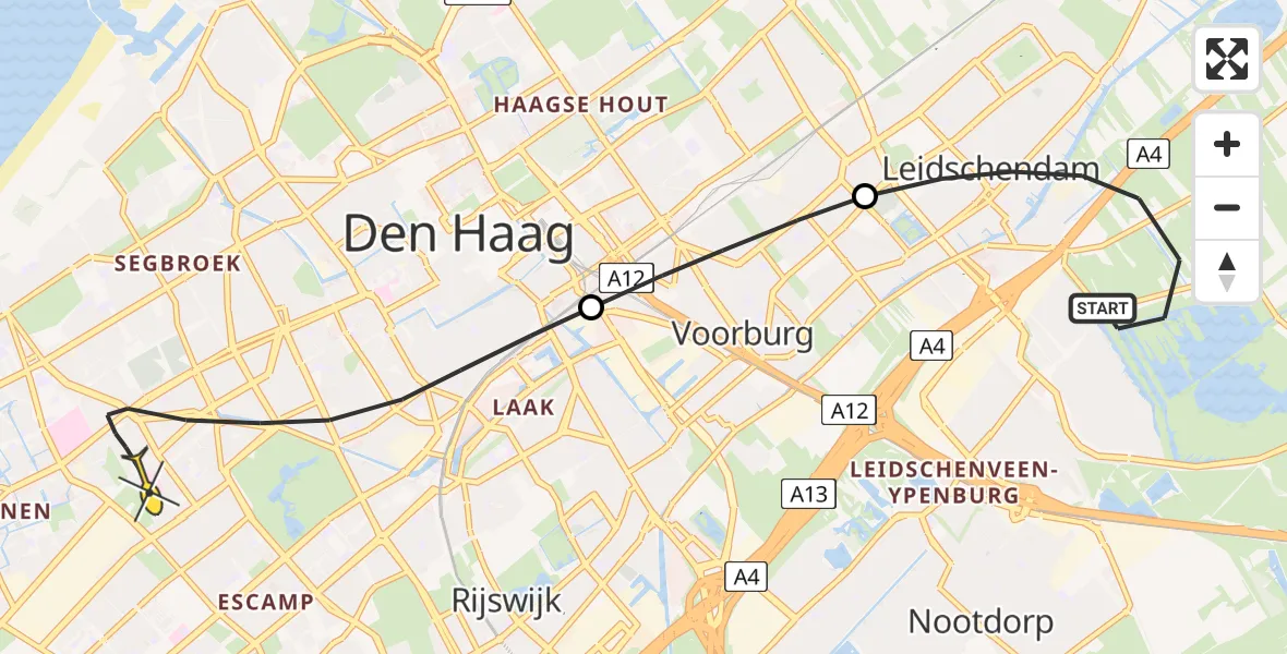 Routekaart van de vlucht: Lifeliner 1 naar Den Haag, Stompwijkseweg