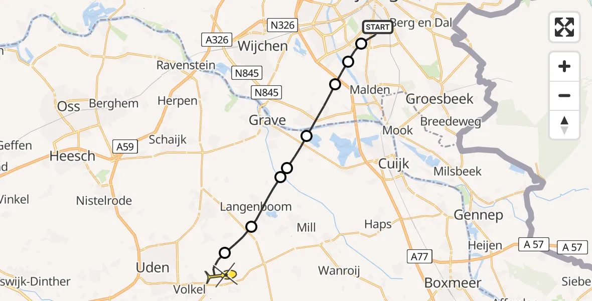 Routekaart van de vlucht: Lifeliner 3 naar Vliegbasis Volkel, van Peltlaan