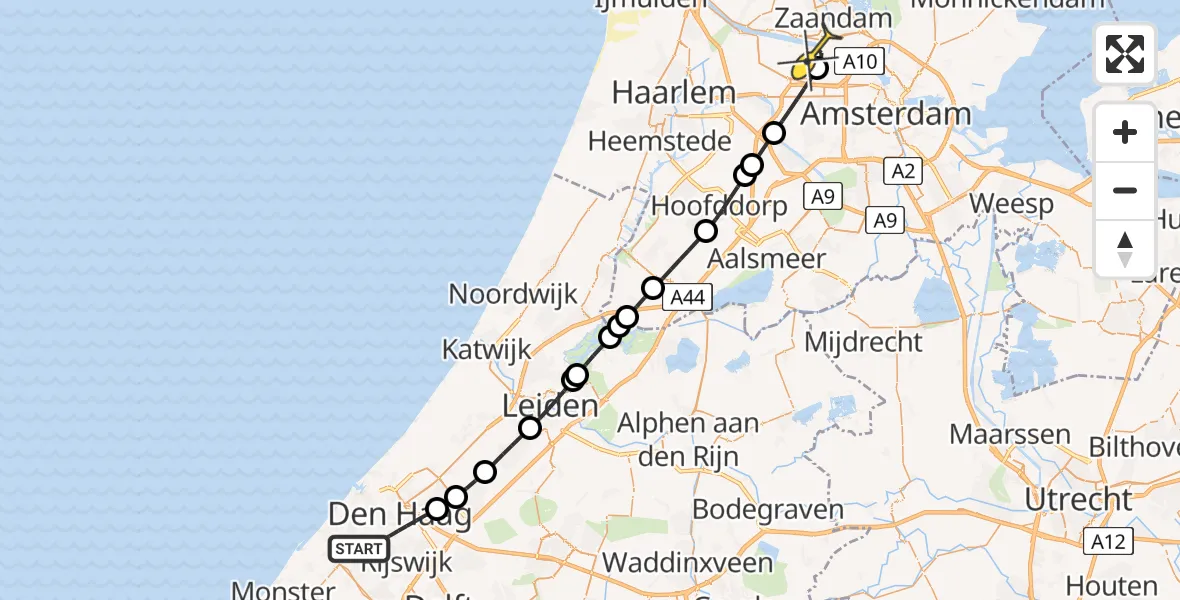 Routekaart van de vlucht: Lifeliner 1 naar Amsterdam Heliport, Maartensdijklaan