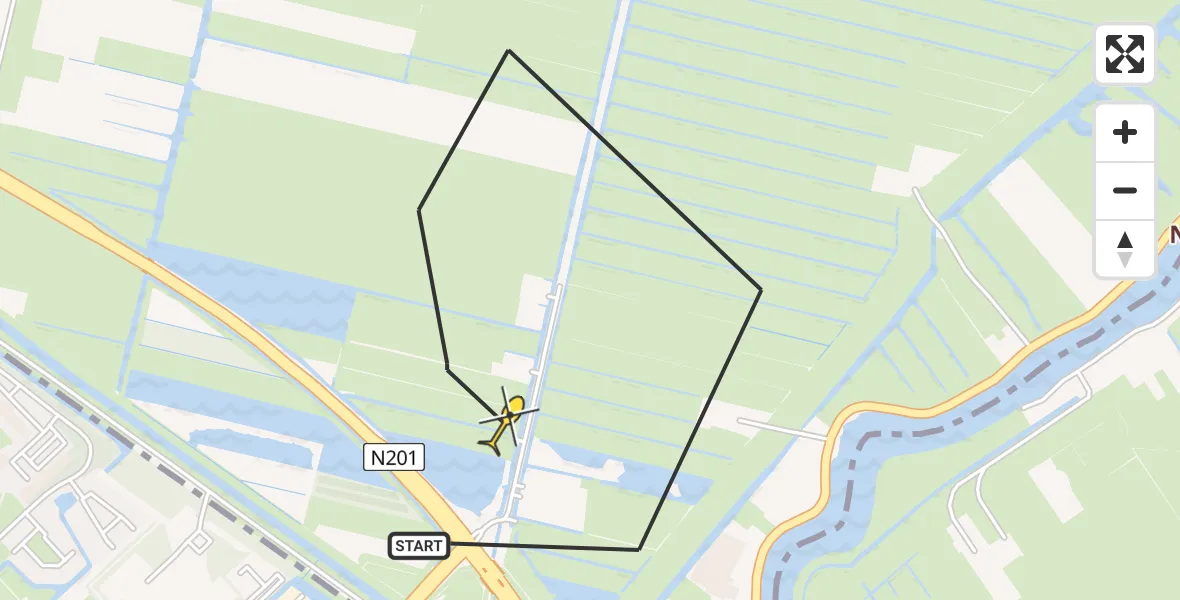 Routekaart van de vlucht: Lifeliner 2 naar Amstelveen, Middenweg Bovenkerker Polder