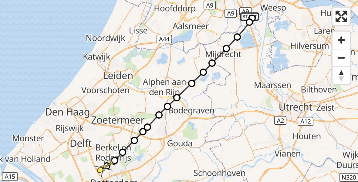 Routekaart van de vlucht: Lifeliner 2 naar Rotterdam The Hague Airport, Abcouderstraatweg