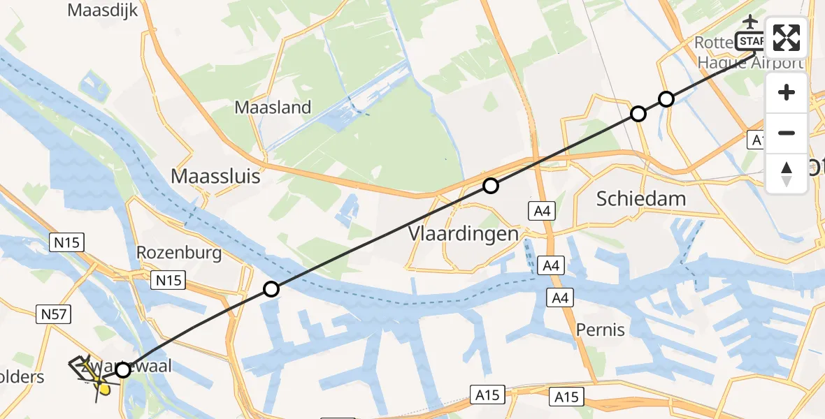 Routekaart van de vlucht: Lifeliner 2 naar Zwartewaal, Schipholstraat