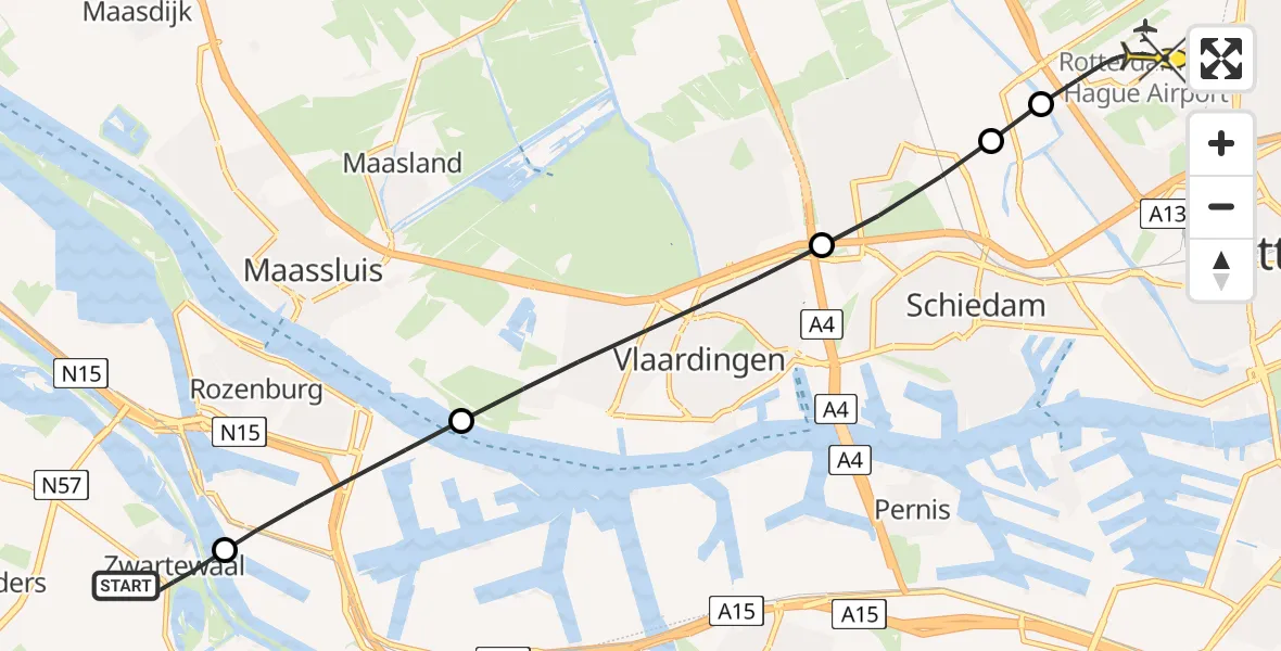 Routekaart van de vlucht: Lifeliner 2 naar Rotterdam The Hague Airport, Werfplein