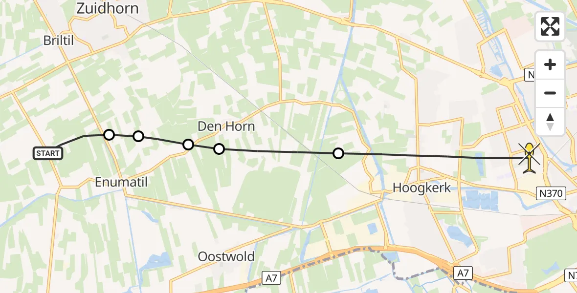 Routekaart van de vlucht: Lifeliner 4 naar Groningen, Hoendiep Oostzijde