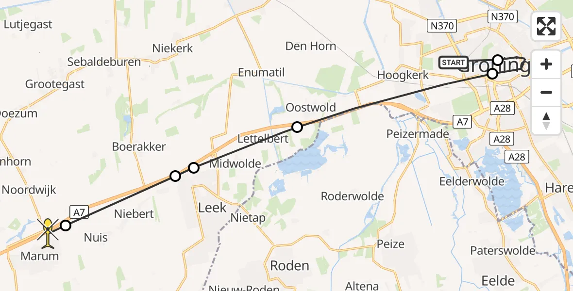 Routekaart van de vlucht: Lifeliner 4 naar Marum, Oude Boteringestraat