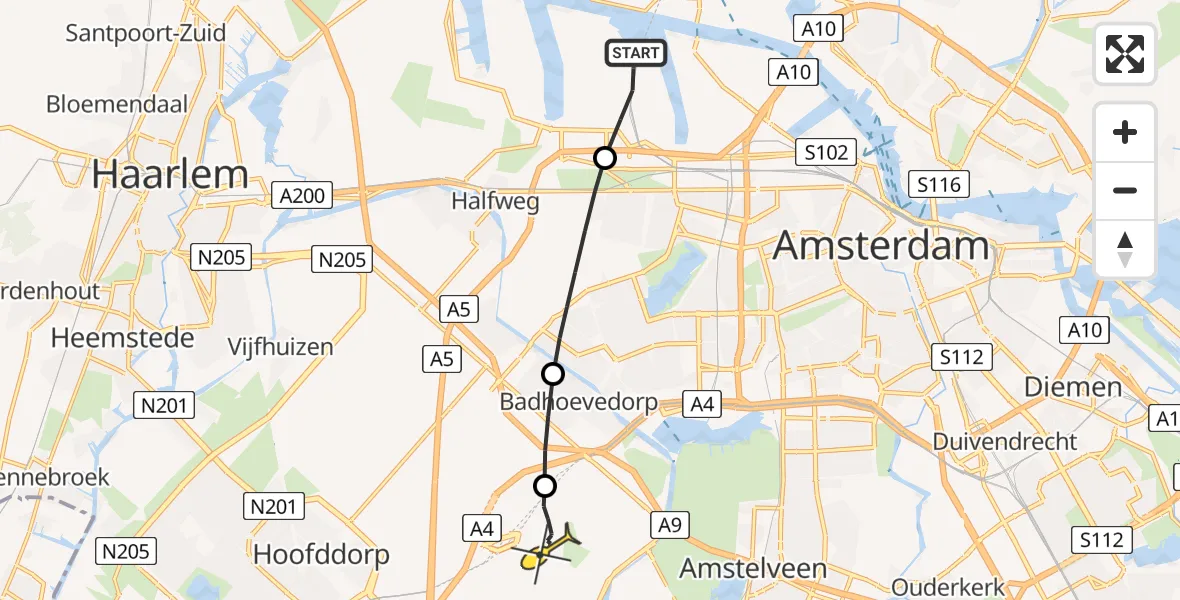 Routekaart van de vlucht: Lifeliner 1 naar Luchthaven Schiphol, Australiëhavenweg