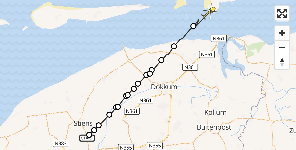 Routekaart van de vlucht: Ambulanceheli naar Schiermonnikoog, Joussenwei