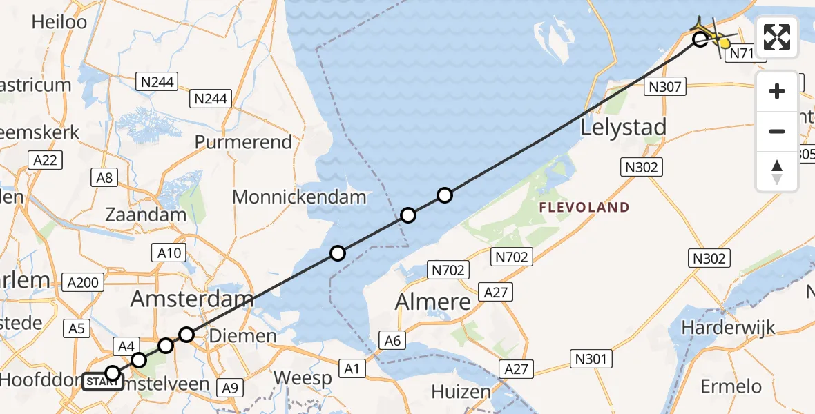 Routekaart van de vlucht: Lifeliner 1 naar Swifterbant, Loevesteinse Randweg