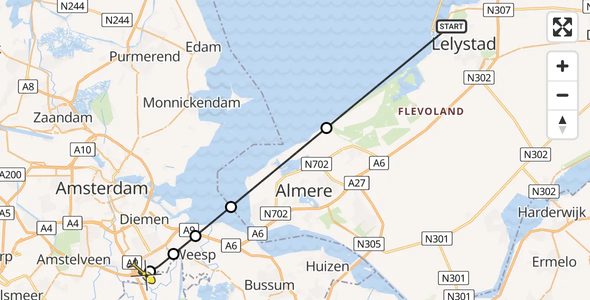 Routekaart van de vlucht: Lifeliner 1 naar Academisch Medisch Centrum (AMC), Bataviaplein