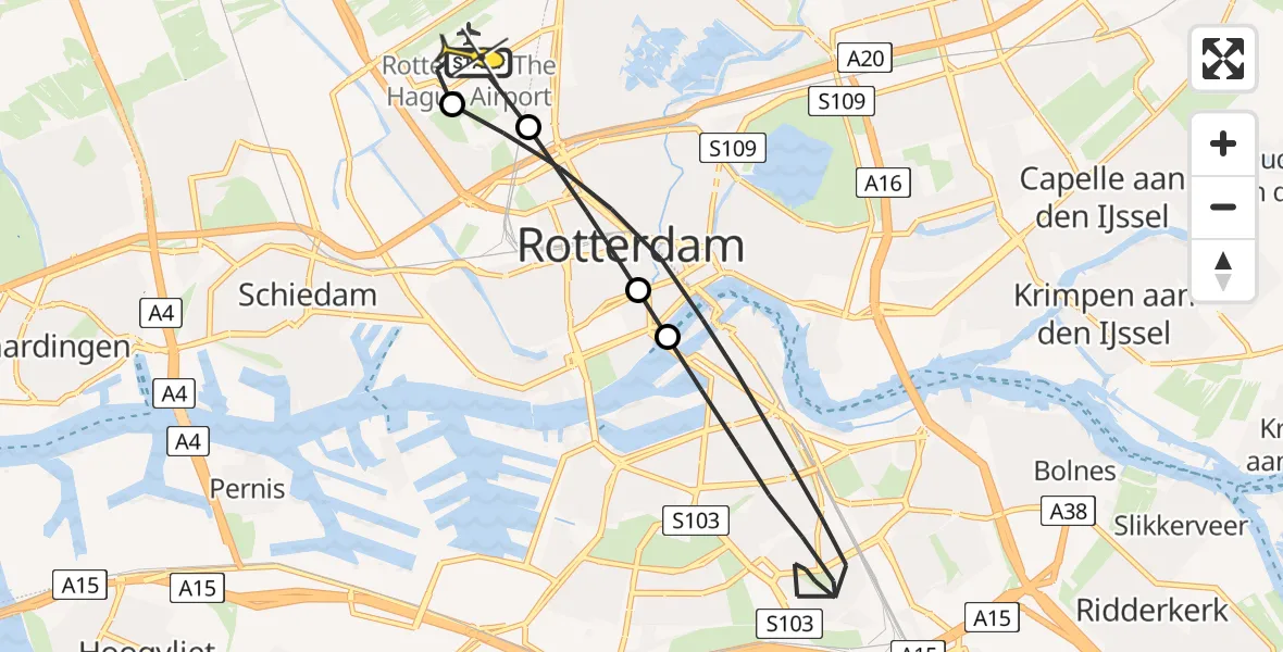 Routekaart van de vlucht: Lifeliner 2 naar Rotterdam The Hague Airport, Overschiese Kleiweg