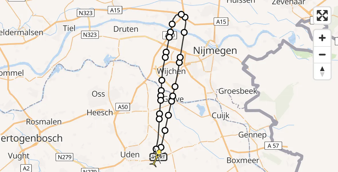 Routekaart van de vlucht: Lifeliner 3 naar Vliegbasis Volkel, Zeelandsedijk