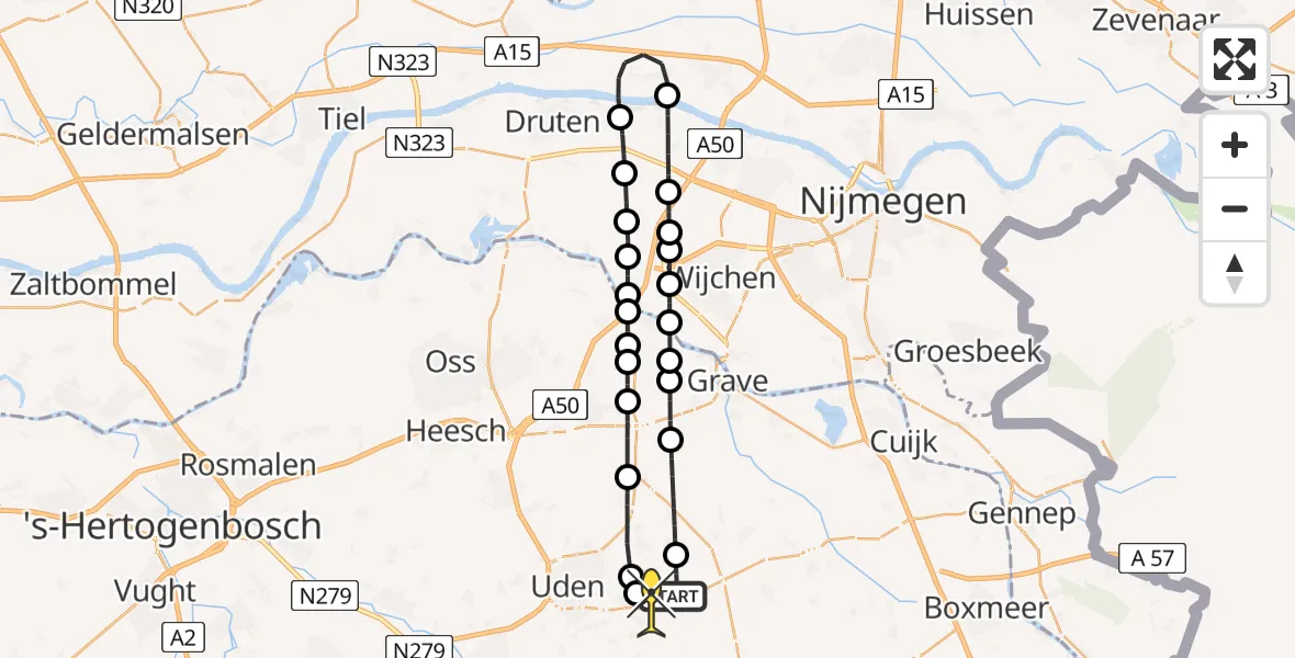 Routekaart van de vlucht: Lifeliner 3 naar Vliegbasis Volkel, Zeelandsedijk