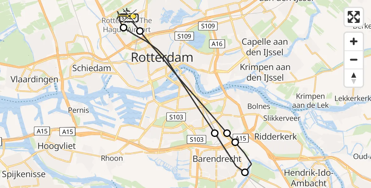 Routekaart van de vlucht: Lifeliner 2 naar Rotterdam The Hague Airport, Beekweg