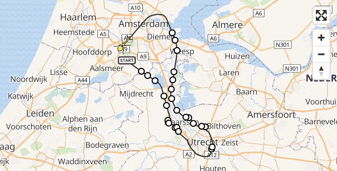 Routekaart van de vlucht: Politieheli naar Badhoevedorp, Nesserlaan