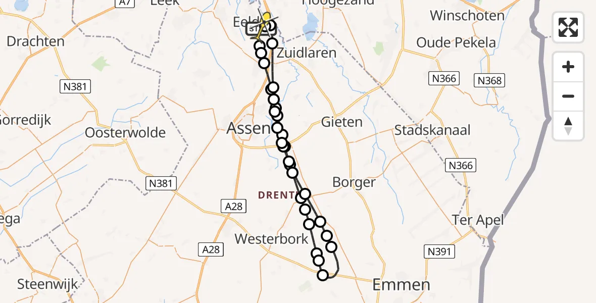 Routekaart van de vlucht: Lifeliner 4 naar Groningen Airport Eelde, Moespot