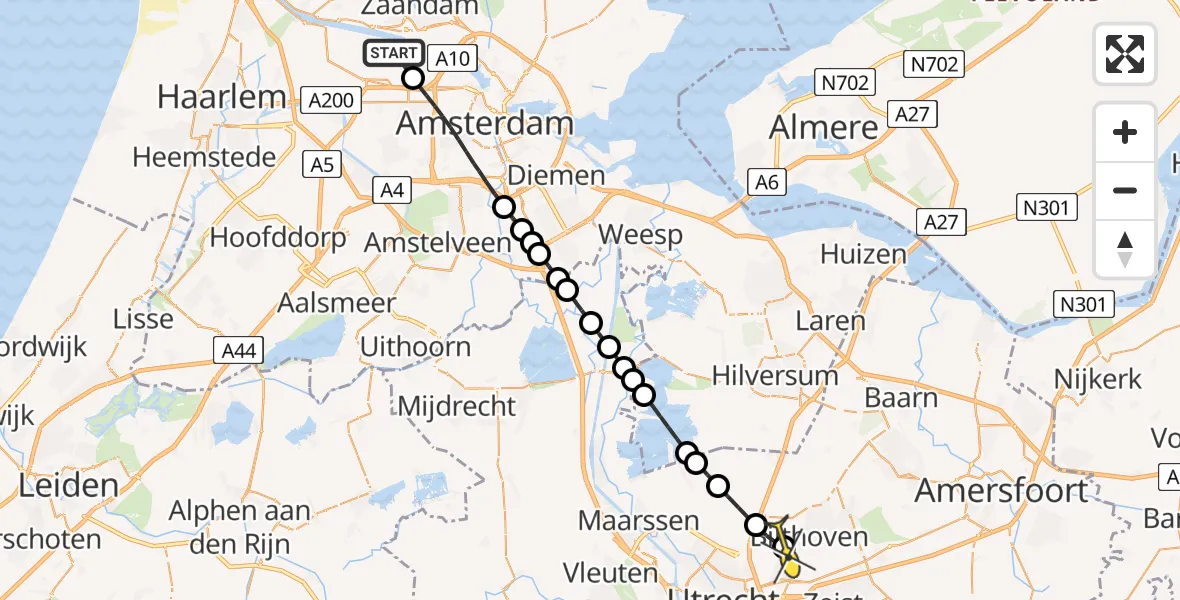 Routekaart van de vlucht: Lifeliner 1 naar Bilthoven, Westhaven