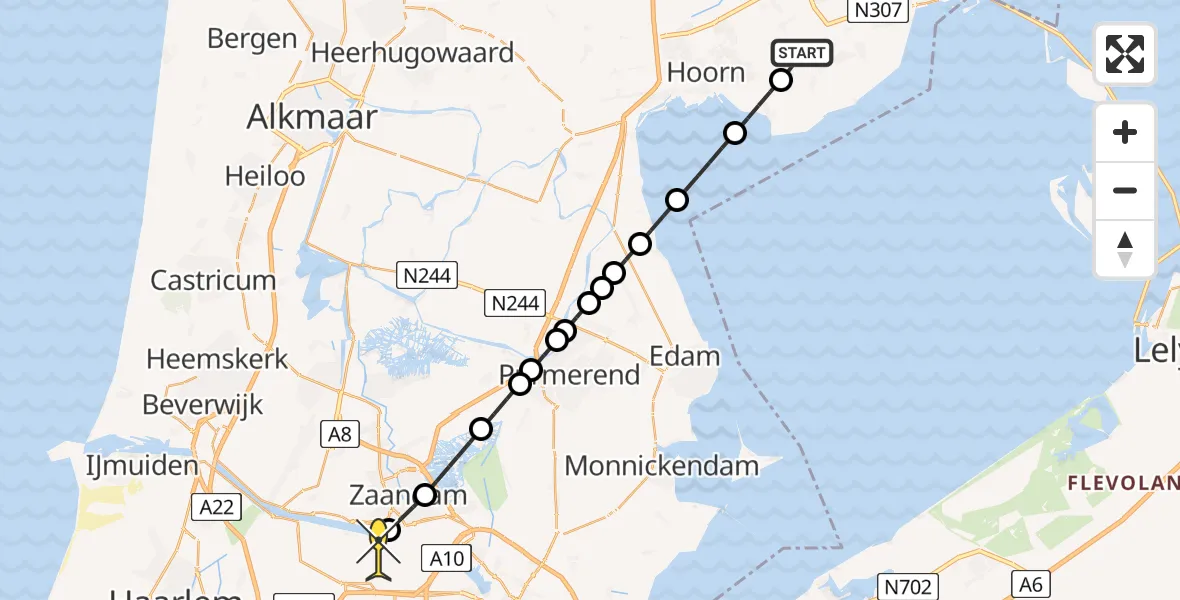 Routekaart van de vlucht: Lifeliner 1 naar Amsterdam Heliport, Wijmers