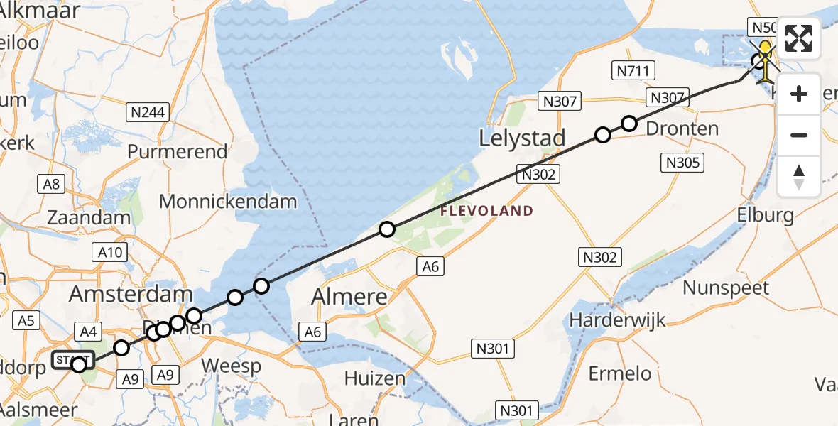 Routekaart van de vlucht: Politieheli naar Kampen, Nieuwe Meerlaan