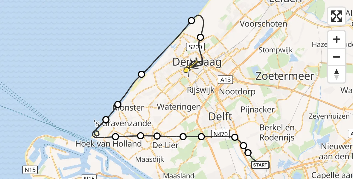 Routekaart van de vlucht: Politiehelikopter naar Den Haag, Blekerslaan