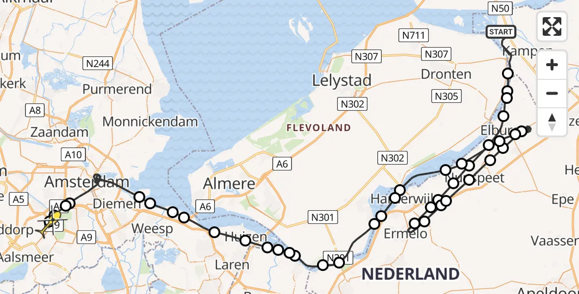 Routekaart van de vlucht: Politieheli naar Schiphol, Melmerweg