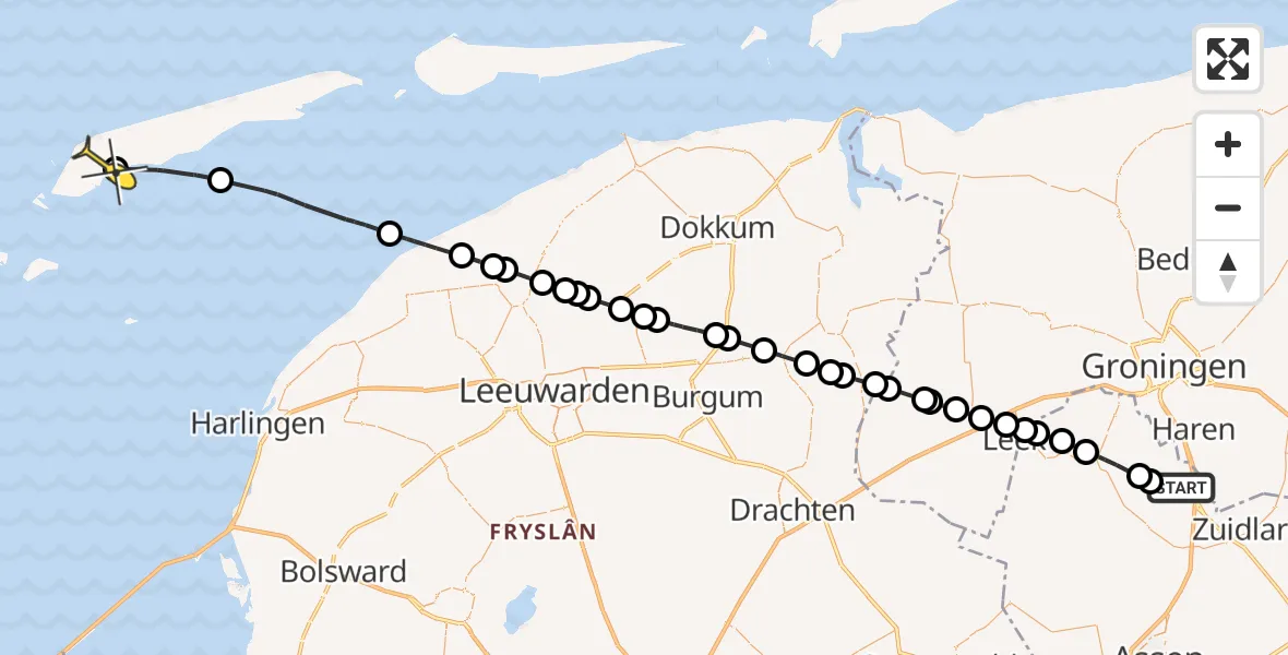 Routekaart van de vlucht: Lifeliner 4 naar West-Terschelling, Molenweg