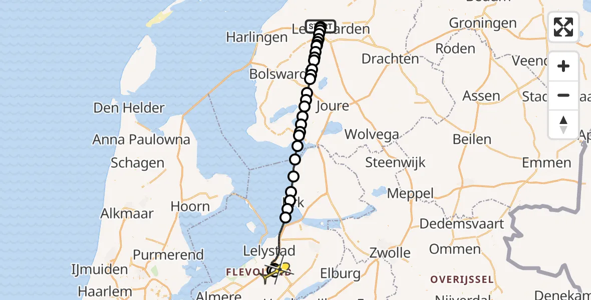 Routekaart van de vlucht: Ambulancehelikopter naar Lelystad Airport, Ritsumasyl
