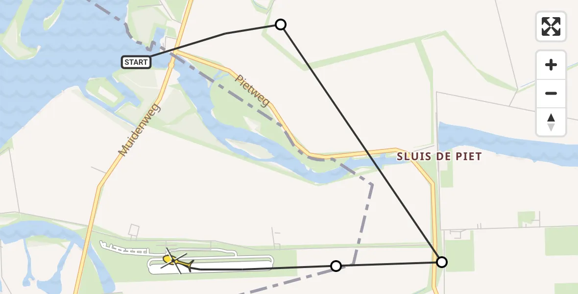 Vluchtroute Politiehelikopter van Vliegveld Midden-Zeeland naar Vliegveld Midden-Zeeland