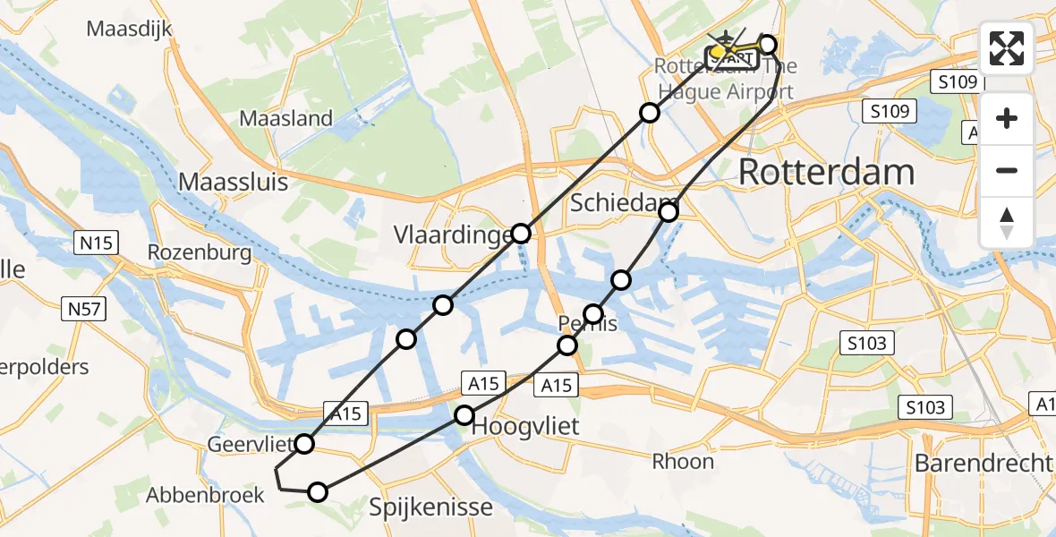 Routekaart van de vlucht: Lifeliner 2 naar Rotterdam The Hague Airport, Rotterdam Airportbaan