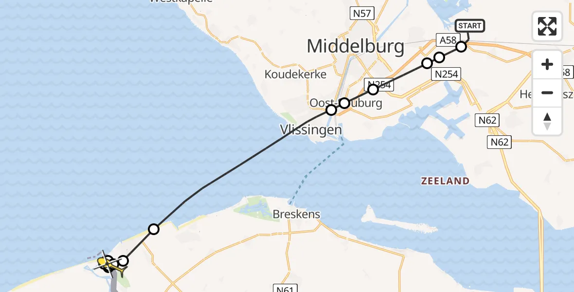 Routekaart van de vlucht: Kustwachthelikopter naar Retranchement, Postweg