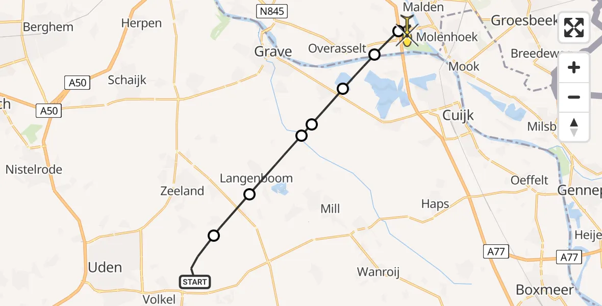 Routekaart van de vlucht: Lifeliner 3 naar Heumen, zeelandsedijk