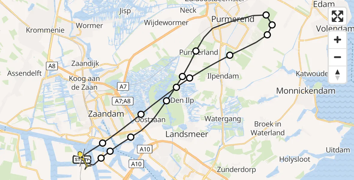 Routekaart van de vlucht: Lifeliner 1 naar Amsterdam Heliport, Cornelis Ouwejanstraat