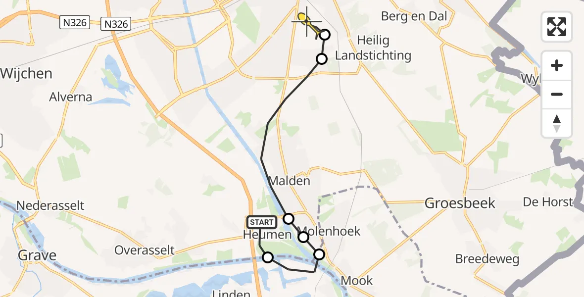 Routekaart van de vlucht: Lifeliner 3 naar Radboud Universitair Medisch Centrum, Keersluisweg