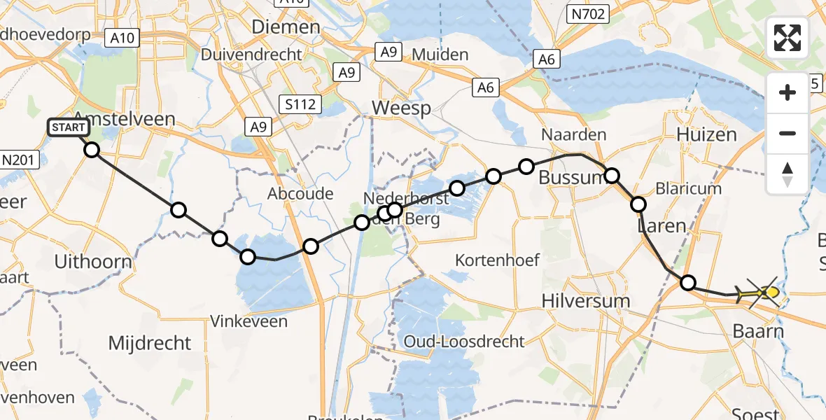 Routekaart van de vlucht: Politieheli naar Eemnes, Schweitzerlaan