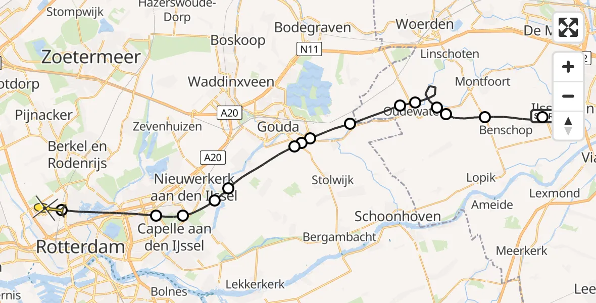 Routekaart van de vlucht: Politieheli naar Rotterdam The Hague Airport, Westenburg