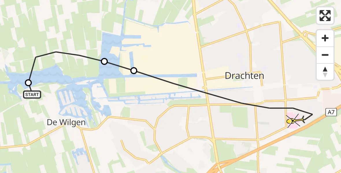 Routekaart van de vlucht: Lifeliner 4 naar Drachten, Skieppekampen