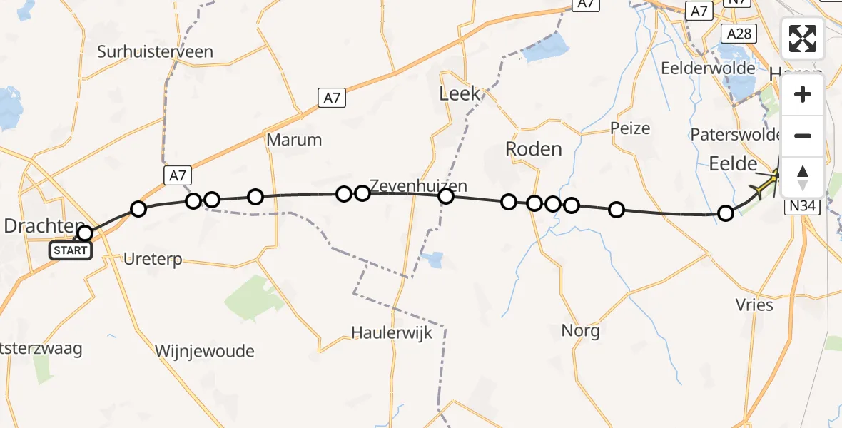 Routekaart van de vlucht: Lifeliner 4 naar Groningen Airport Eelde, Ureterpvallaat