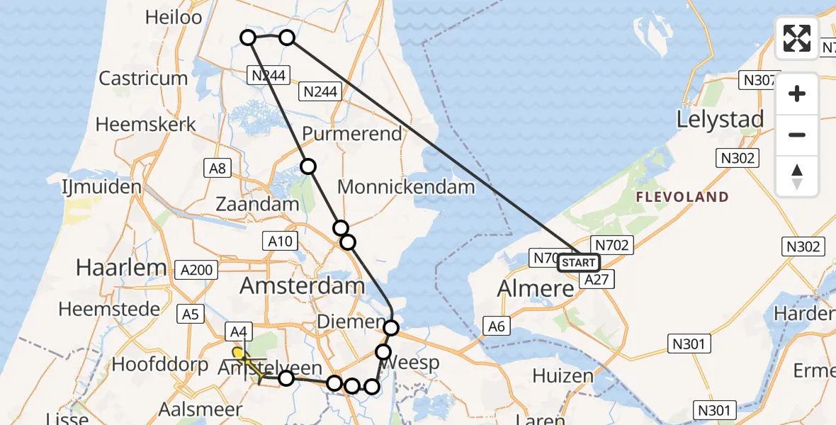 Routekaart van de vlucht: Politieheli naar Amstelveen, Tijdpad