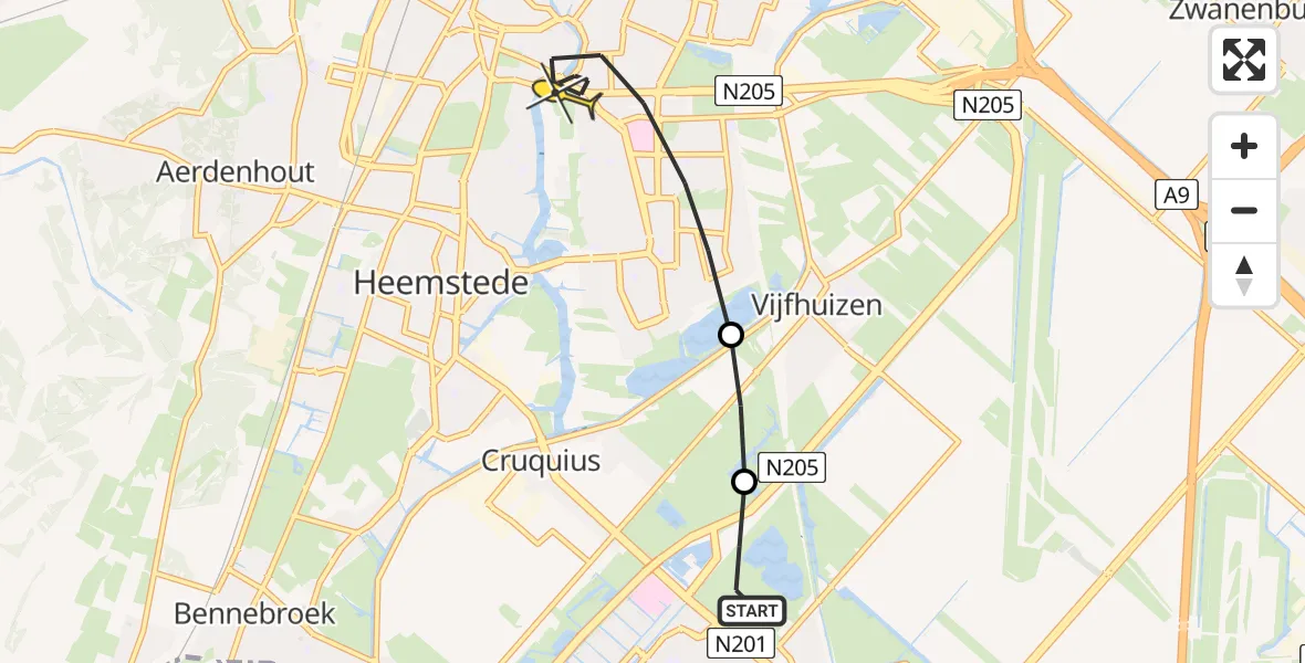 Routekaart van de vlucht: Lifeliner 1 naar Haarlem, Drie Merenweg