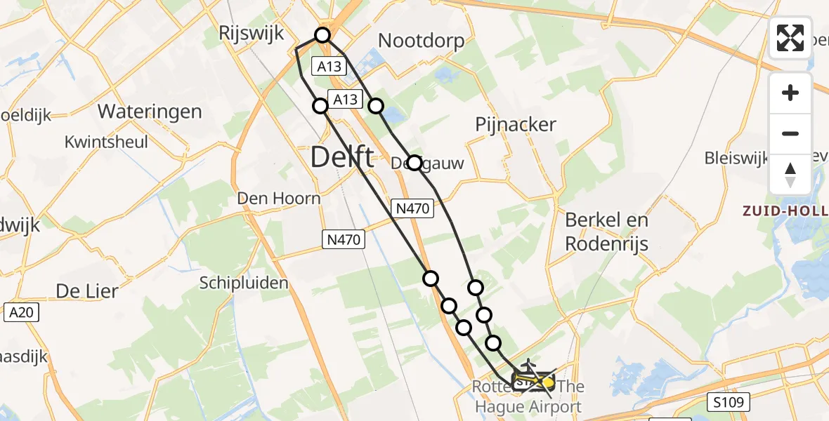 Routekaart van de vlucht: Lifeliner 2 naar Rotterdam The Hague Airport, Doenkadepad