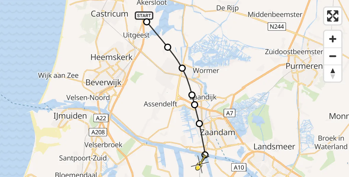 Routekaart van de vlucht: Lifeliner 1 naar Amsterdam Heliport, Groot Dorregeest