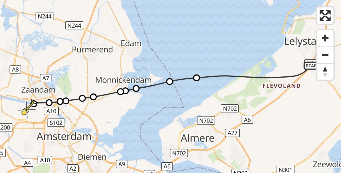 Routekaart van de vlucht: Lifeliner 1 naar Amsterdam Heliport, Hornweg