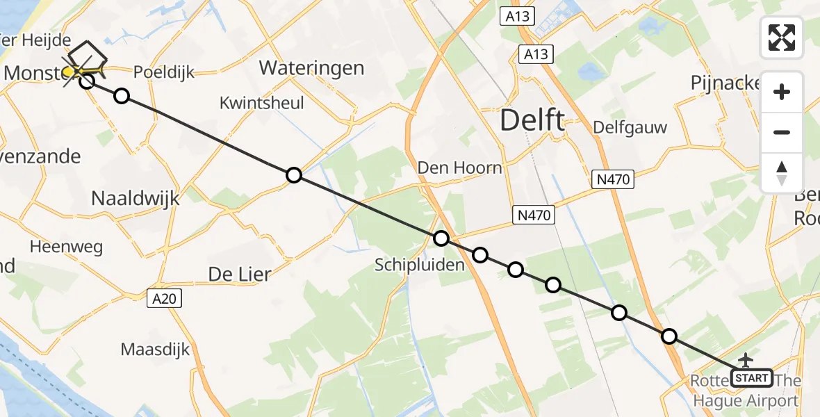 Routekaart van de vlucht: Lifeliner 2 naar Monster, Poeldijkseweg