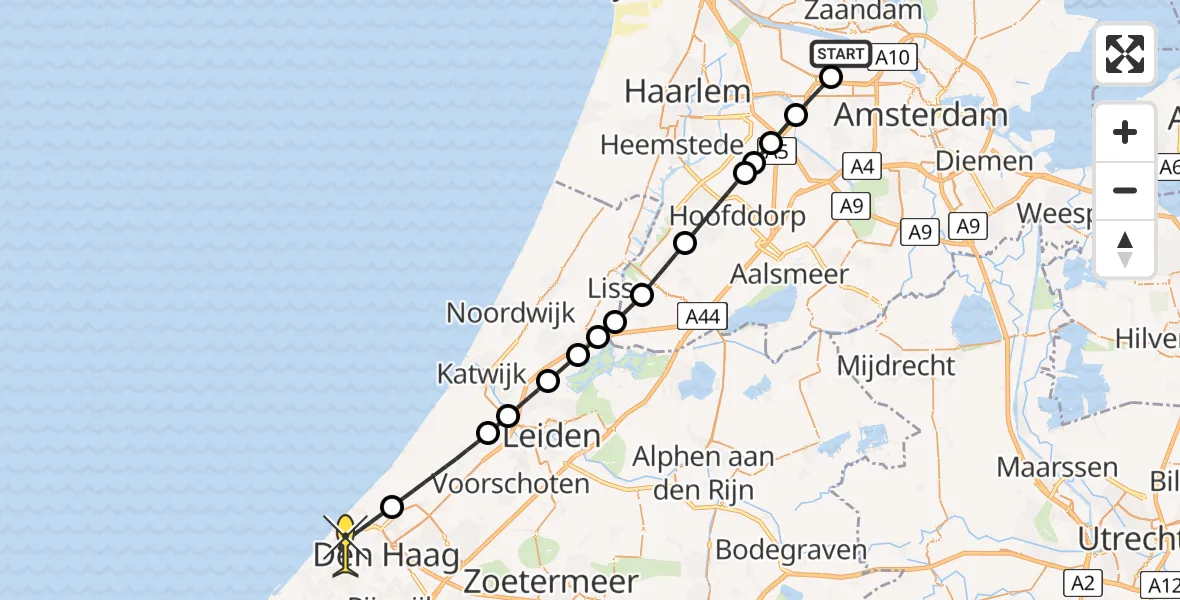 Routekaart van de vlucht: Lifeliner 1 naar Den Haag, Hornweg