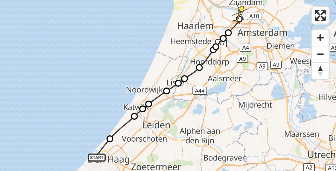 Routekaart van de vlucht: Lifeliner 1 naar Amsterdam Heliport, Frankenslag