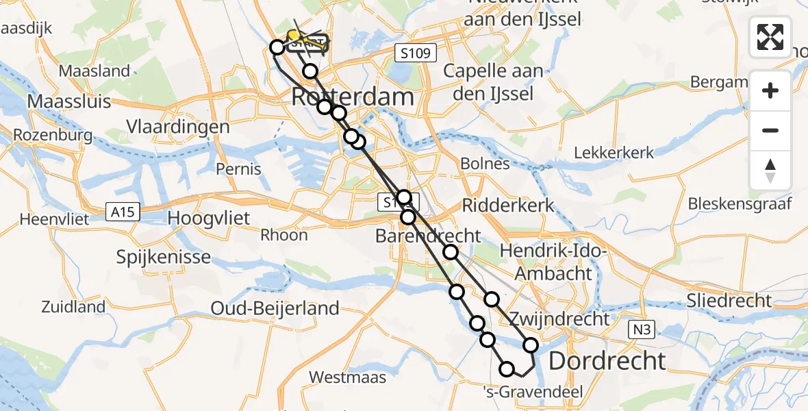 Routekaart van de vlucht: Lifeliner 2 naar Rotterdam The Hague Airport, Van der Duijn van Maasdamweg