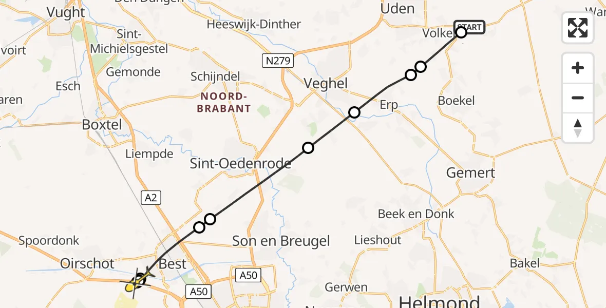 Routekaart van de vlucht: Lifeliner 3 naar Oirschot, Wilgenstraat