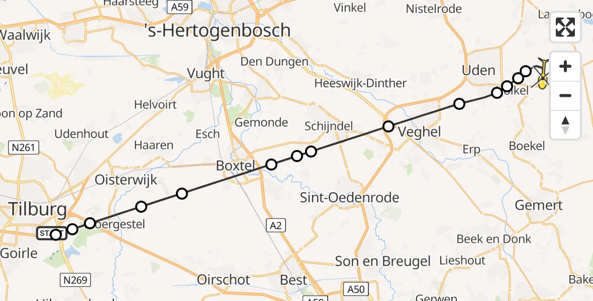 Routekaart van de vlucht: Lifeliner 3 naar Vliegbasis Volkel, Blauwe Hoef