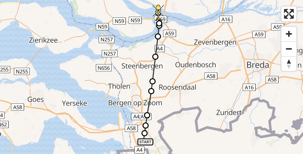 Routekaart van de vlucht: Lifeliner 2 naar Numansdorp, Trambaan