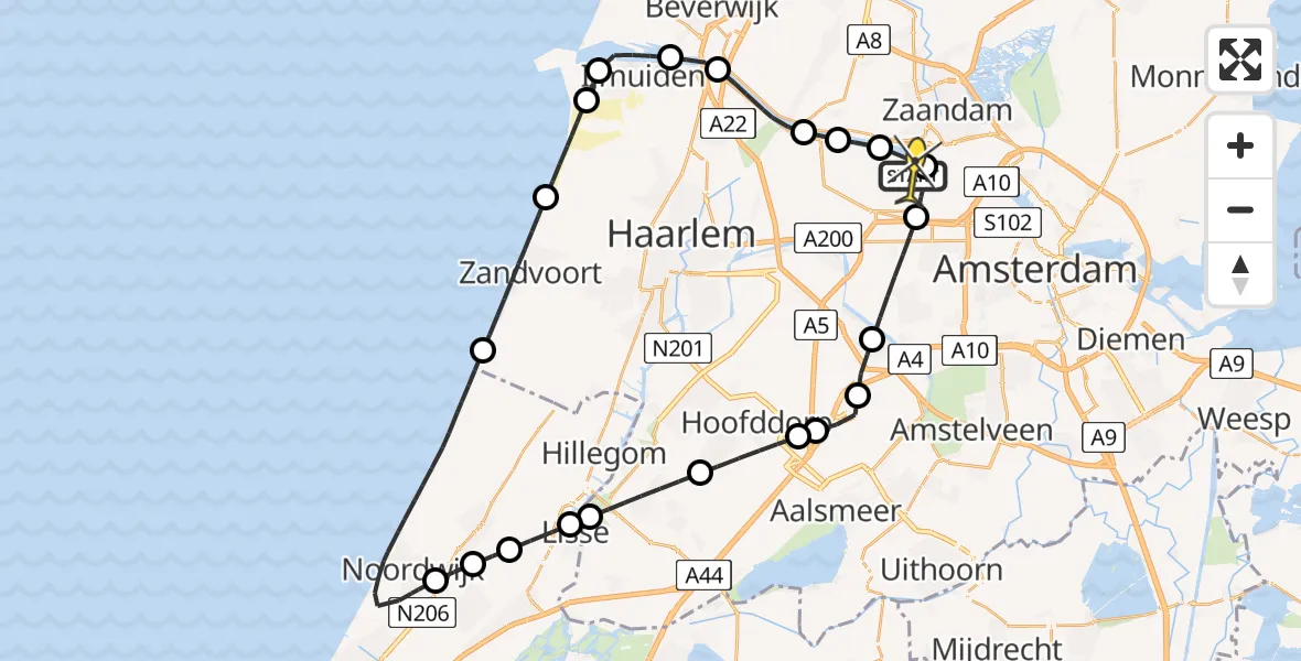 Routekaart van de vlucht: Lifeliner 1 naar Amsterdam Heliport, Lipariweg